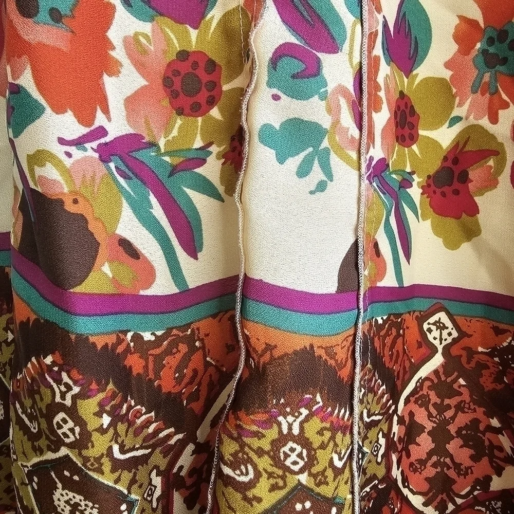 Boho floral multicolored over cream a-line tiered midi skirt